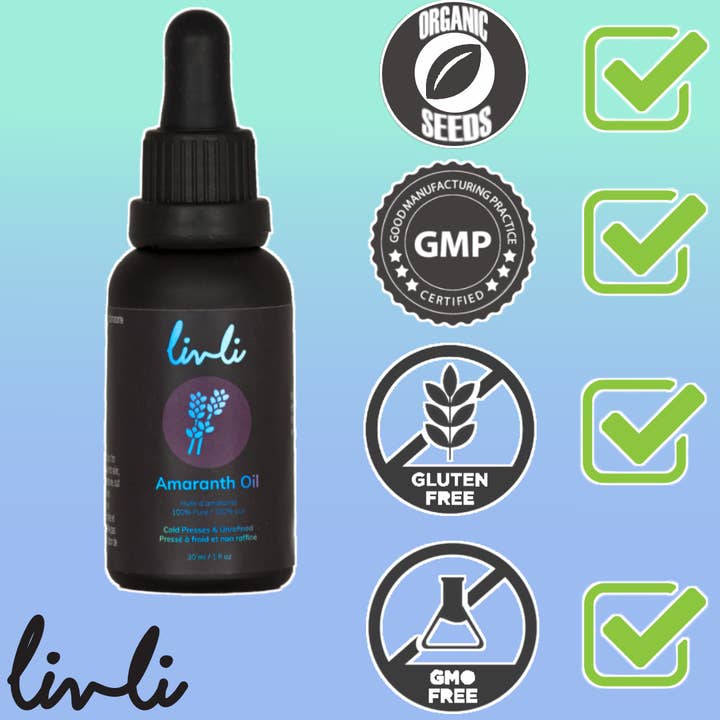 Livli - Wholesale Bath/Body Oil - Cold-Pressed Amaranth Oil, Food Grade, 30 ml Dropper Bottle
