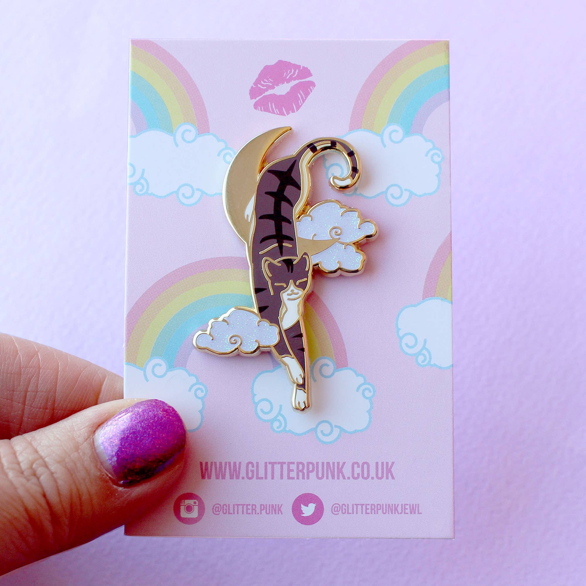 Glitter Punk - Wholesale Lapel Pin/Button - Tabby Cat Enamel Pin1