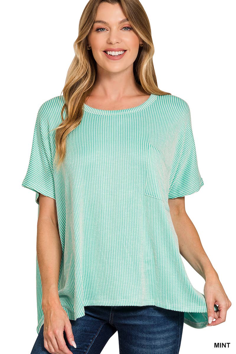 42POPS – wholesale Stickad topp - Dam – .SI-27212 Ribbad Oversized Kortärmad Topp22