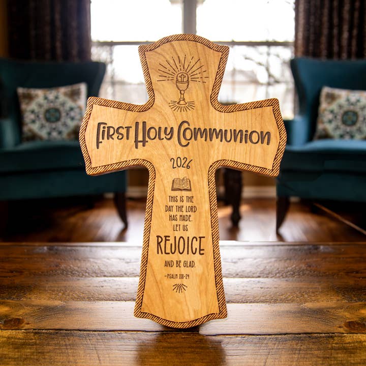 First Holy Communion Wood Wall Cross for wholesale by Firefly Wishes