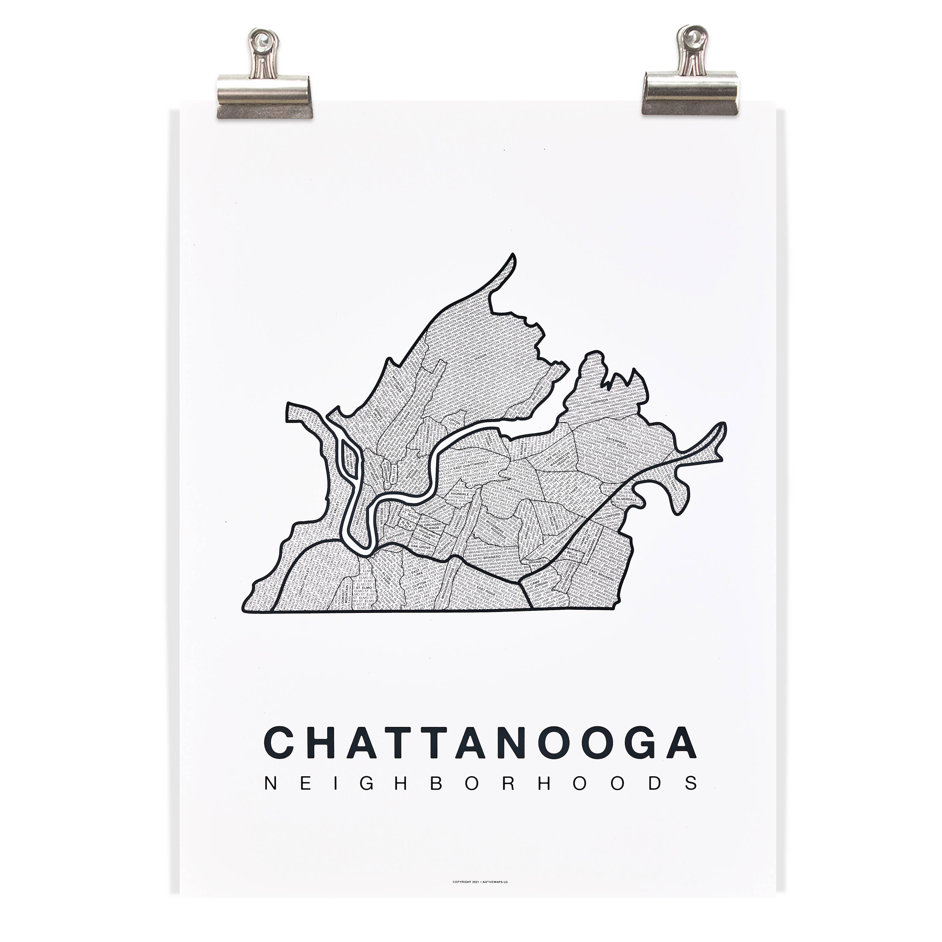 Native Maps - Wholesale Poster - Poster met stadsplattegrond van de wijk Chattanooga, TN3