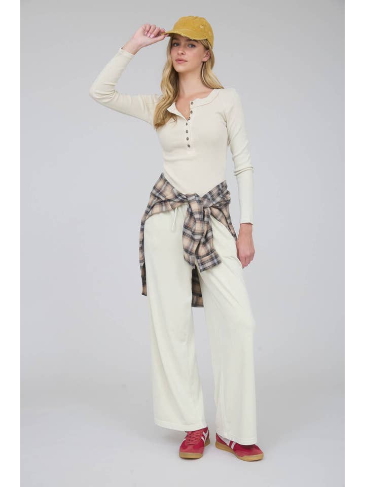J.O.A - Wholesale Gebreide top - Dames - GEWASSEN LANGE MOUWEN GERIBBELDE HENLEY BREISEL TOP6