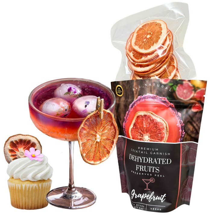 Dried Grapefruit Slices | 30± Slices | Preserved Peel Premium DRIED FRUITS for Luxury Cocktail Garnishes for Bars and Home Hosts. for wholesale by PRESERVED PEEL