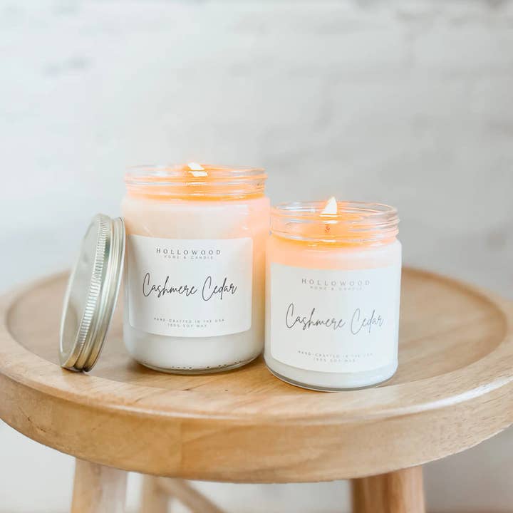 Hollowood Home and Candle - Wholesale Jar/Filled Candle - CASHMERE CEDAR | HOLIDAY CANDLE | 100% SOY WAX | 8 OZ