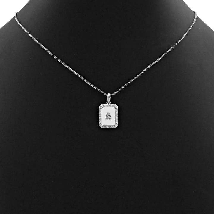 BestBeads&Beyond - Wholesale Individual Charm/Pendant - Silver Initial Tag Letter Charm, CZ A - Z Alphabe, SKU#ML75