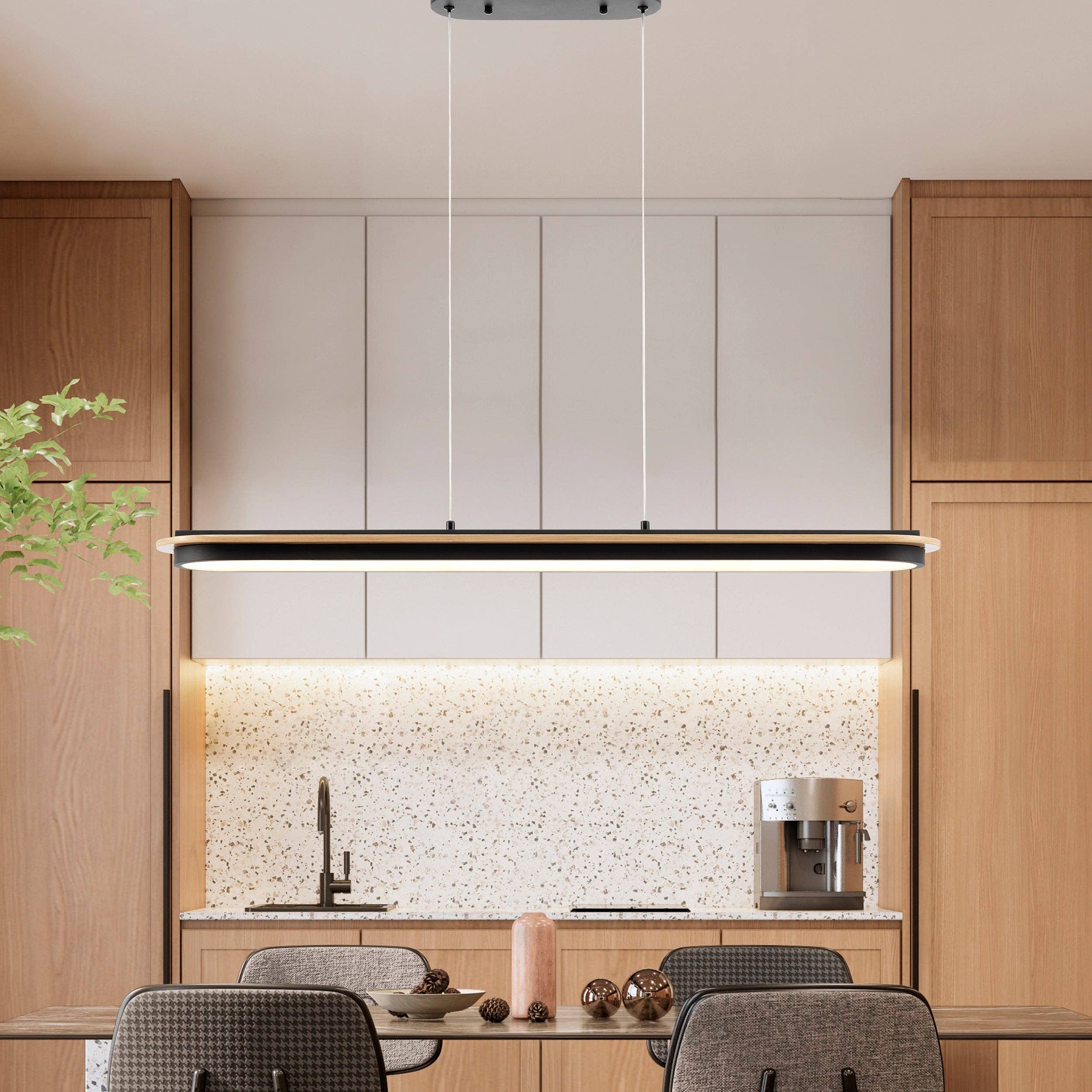 Finesse Decor - Wholesale Chandelier/Hanging Light - Chandelier Curved Linear Satin Black & Wood0