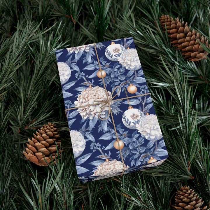 Olivias Paper - Wholesale Flat wrap - Chinoiserie Hydrangeas Christmas Wrapping Paper Gift Wrap2