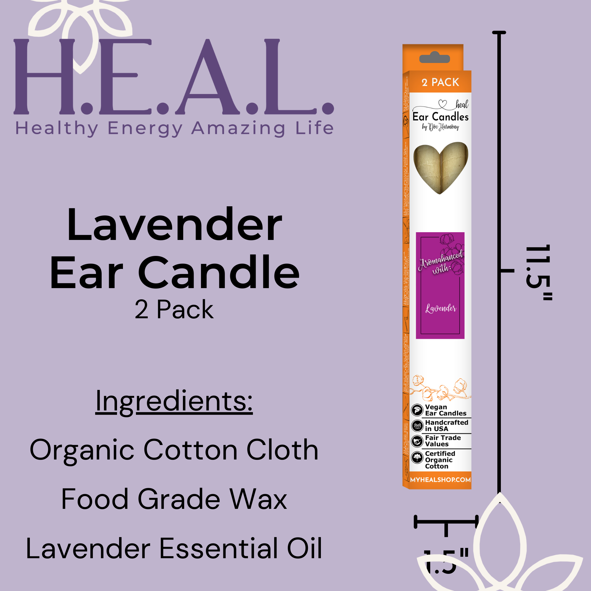 Healthy Energy Amazing Life - Wholesale Tapered Candle/Candlestick - Lavender Ear Candles by Doc Harmony2