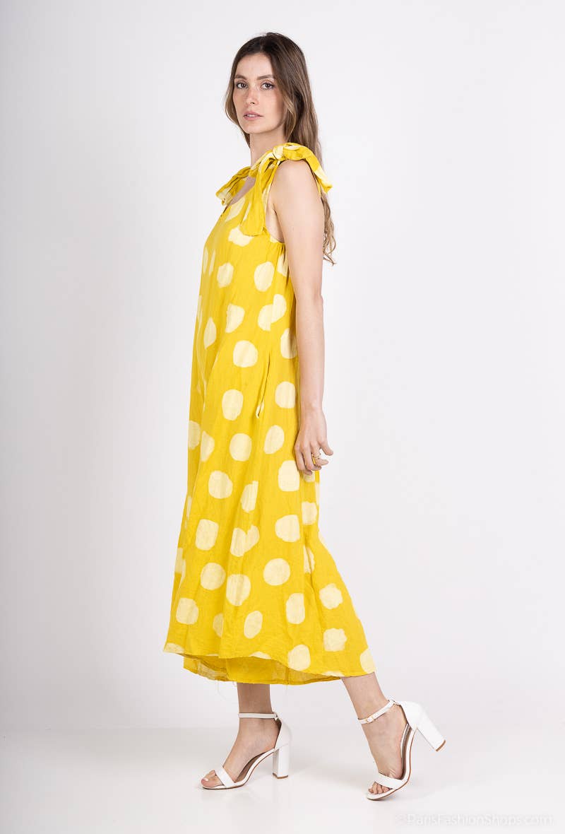 L'Emotion - Vente Combinaison – femme -  Combinaison à Pois Bretelles Nœuds Ajustables 100% Lin11