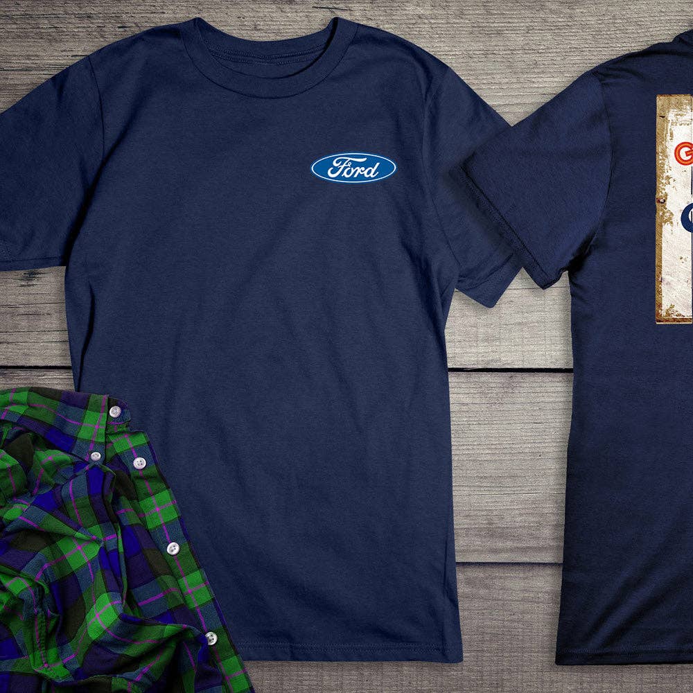 Artopia - Wholesale Screen Printed T-Shirt - Unisex - Ford Motor Company, Genuine Ford Parts Logo Distressed Sign T-Shirt4