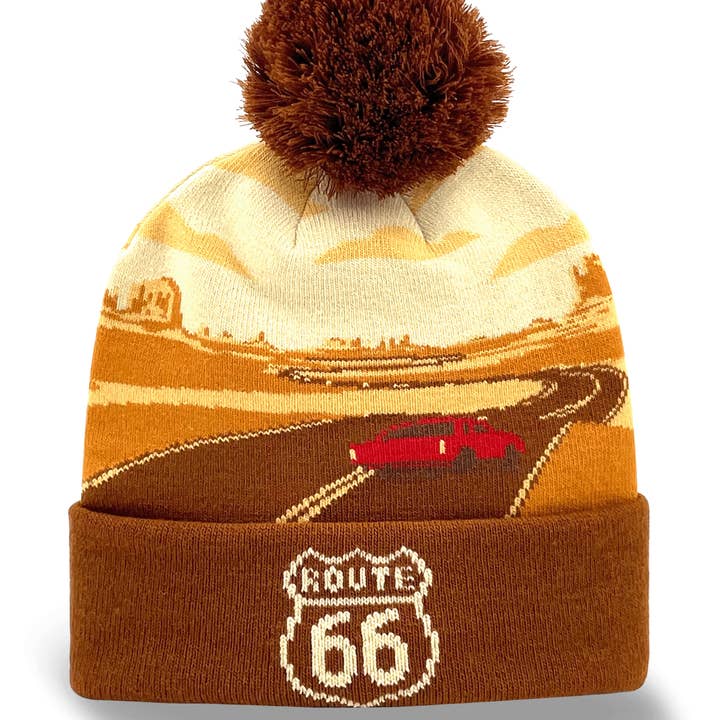 Northern Icons Creations INC - Wholesale Beanie - Unisex - Adventure on Route 66 Knit Pom Pom Beanie for Outdoor Road Trips