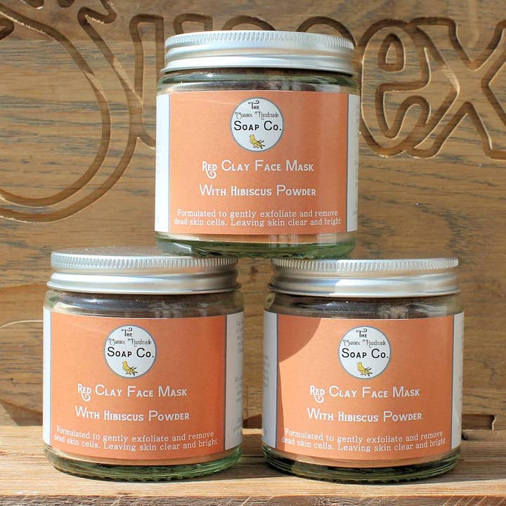 Natural Clay Face Mask Red Clay & Hibiscus 80g for wholesale by The Sussex Handmade Soap Company