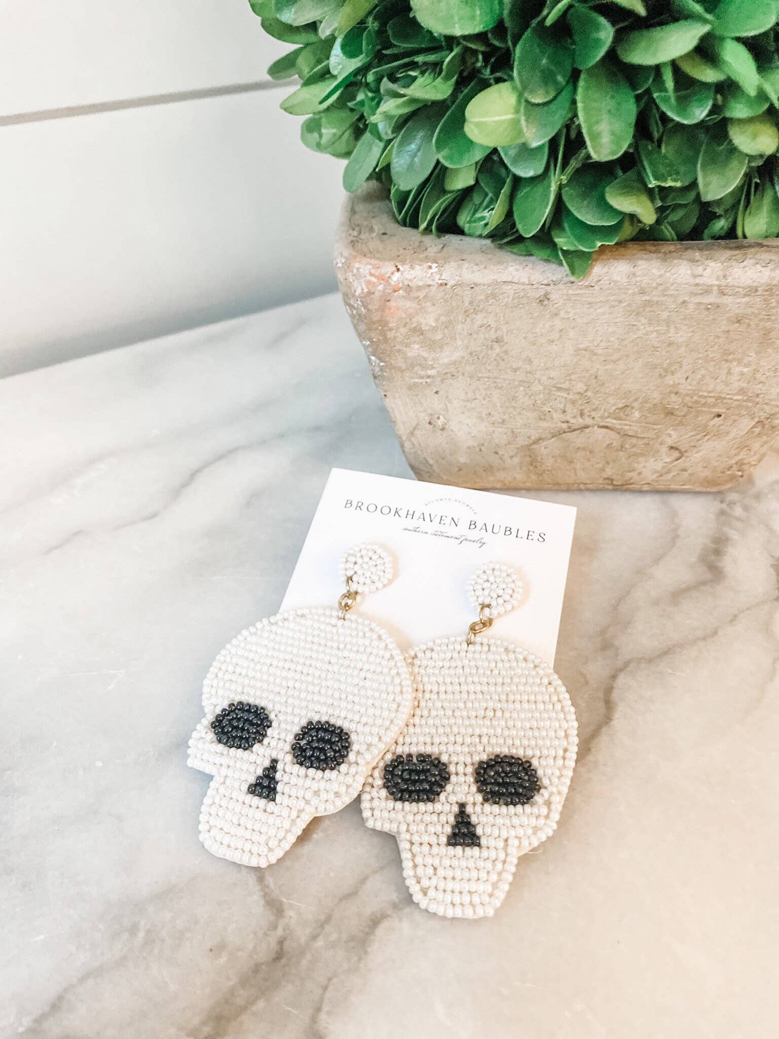 Brookhaven Baubles - Wholesale Dangle earrings - Halloween Skull Beaded Southern Statement Earrings3