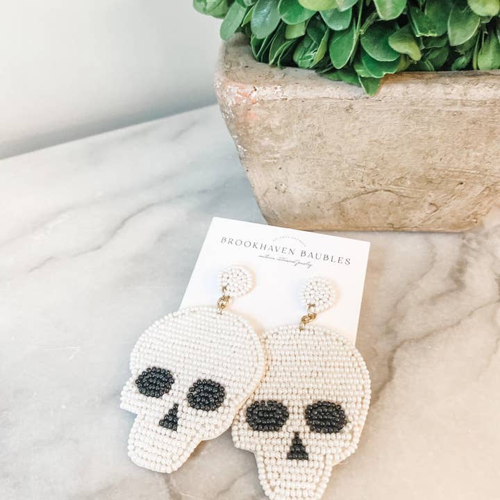 Brookhaven Baubles - Wholesale Dangle earrings - Halloween Skull Beaded Southern Statement Earrings3