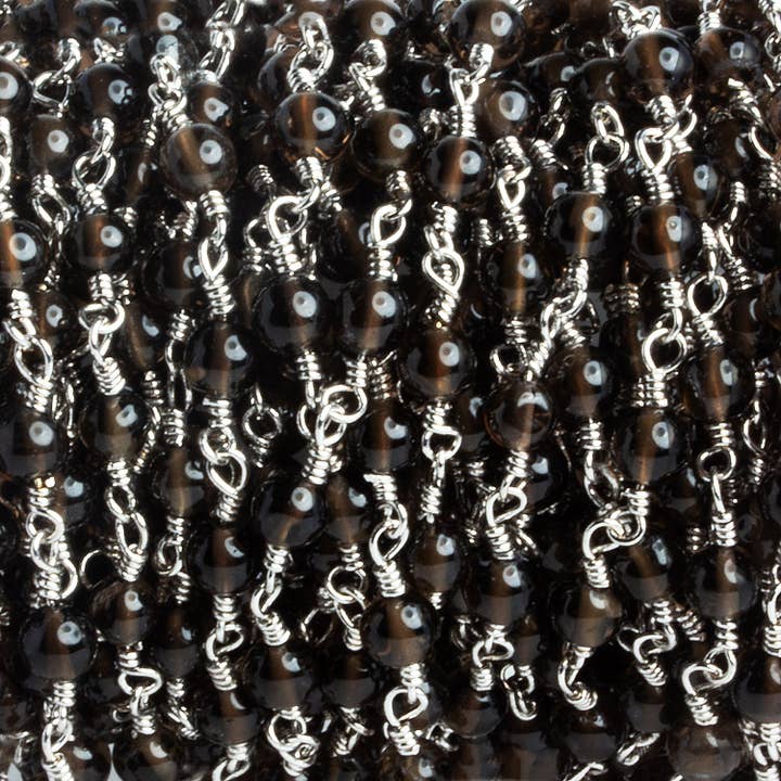 4mm Røgkvarts Rund Sølvkæde 31 perler for engroshandel hos The Bead Traders