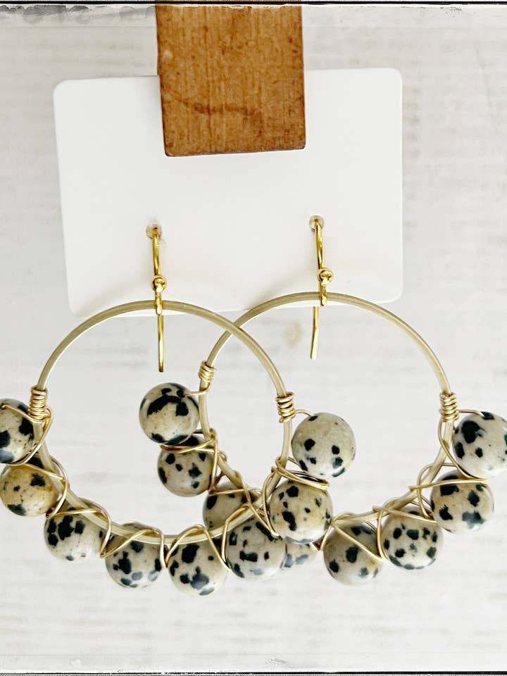 Wire Wrapped Hoop Gemstone Bead Dangle Earrings Jasper for wholesale by GentrybyJenna