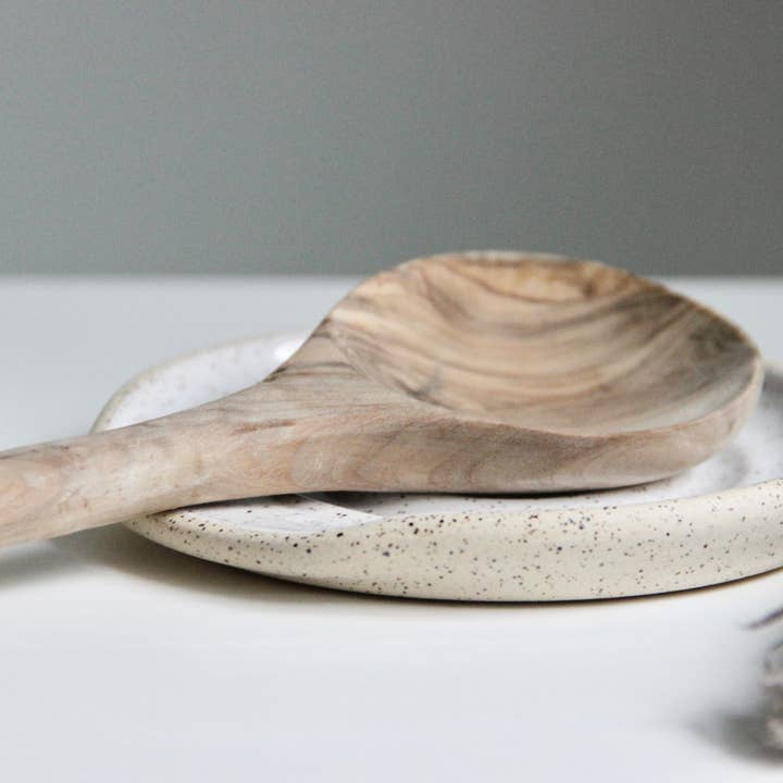 Whimsy By Wyeth - Wholesale Spoon Rest - Handmade Exposed Clay Ceramic Spoon Rest - Speckled White