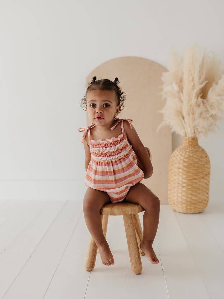 babysprouts clothing company - Wholesale Bodysuit (Non-Footed) - Baby - Baby Tie-Smocked Bodysuit Baby Girl Summer Gauze Romper
