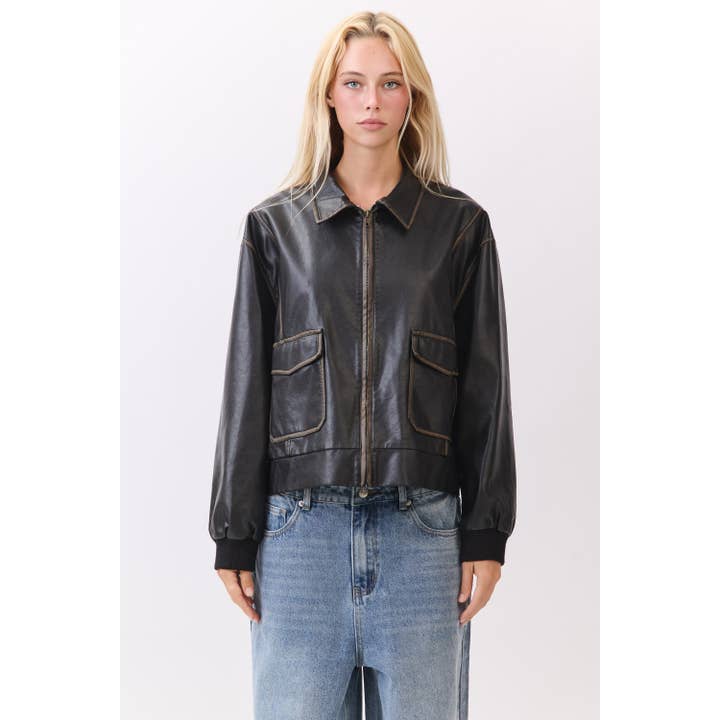 Washed PU Jacket for wholesale by Honey Mango