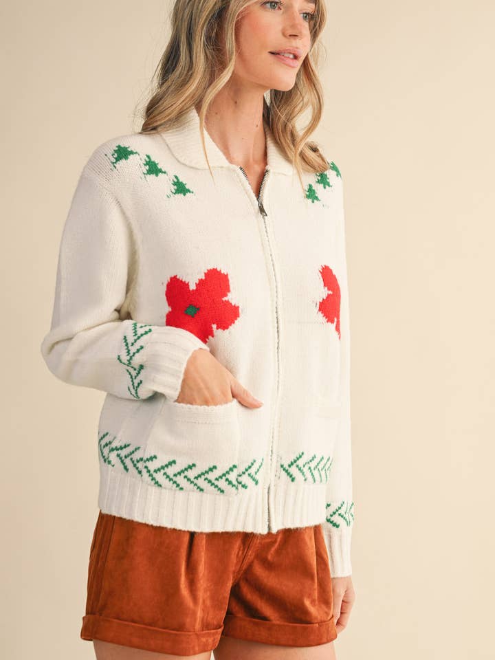 &MERCI - Wholesale Cardigan - Women's - HORSE KNIT MOTIF ZIP UP SWEATER CARDIGAN MSW1110511
