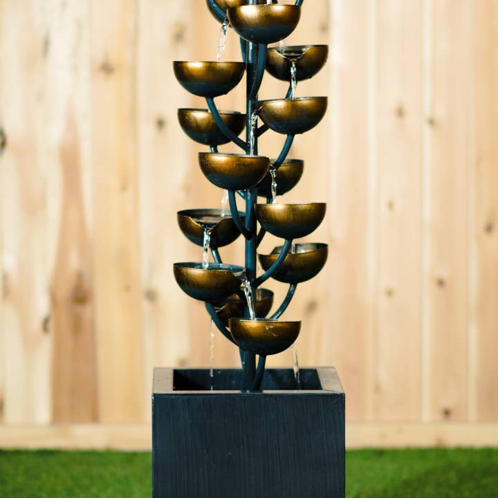 Multi Level Zinc Metal Stacked Cups Fountain for wholesale by Hi-Line Gift Ltd.