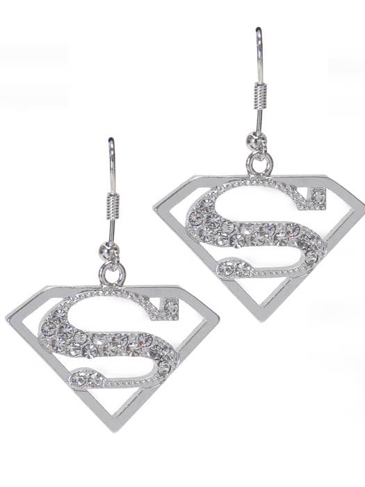 ( B141 ) BOUCLE D'OREILLE PENDANTE SYMBOLE SUPERMAN EN CRISTAL pour la vente par Jewelry Max
