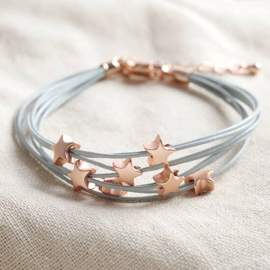 Multi-strand Star Bracelet In Grey And Rose Gold for wholesale by Lisa Angel
