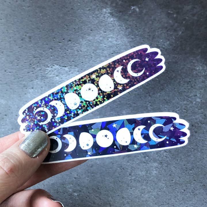 Autocollant vinyle holographique Phases de lune, autocollant vinyle blanc pour la vente par Anita Ivancenko