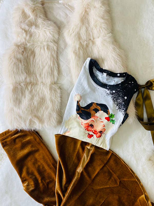 luluclothes - Wholesale Top & Pant Set - Kids - Kids Santa & Leopard print t-shirt velvet bottom set DLH2714
