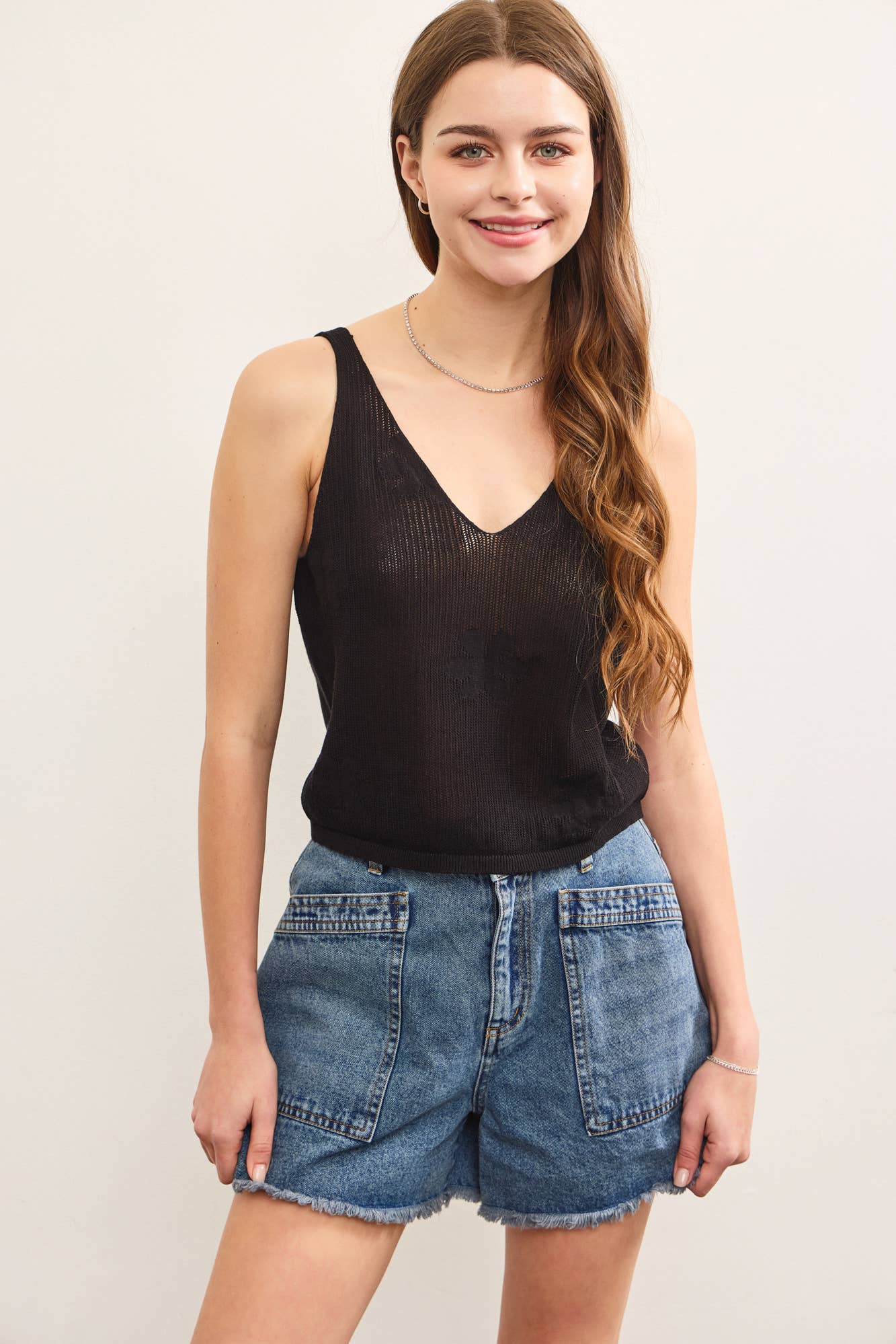 Mustard Seed – wholesale Camisole – Women′s – KNITTED FLORAL SWEATER CAMI TOP1