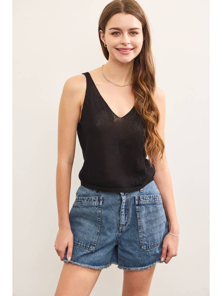 Mustard Seed – wholesale Camisole – Women′s – KNITTED FLORAL SWEATER CAMI TOP1