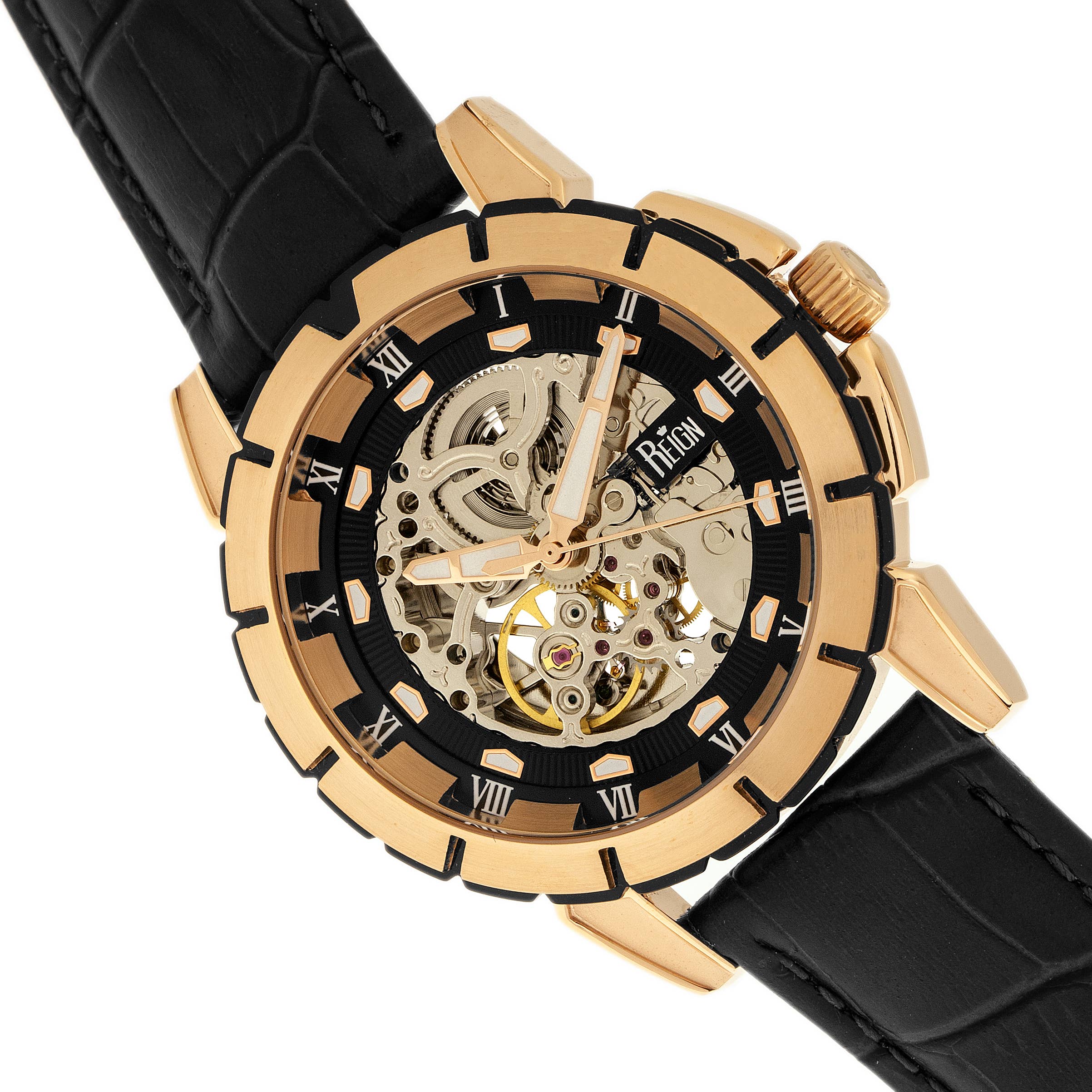 Reign - Wholesale Wrist Watch - Men's - Reign Philippe Automatic Leather-Band Skeleton Watch7