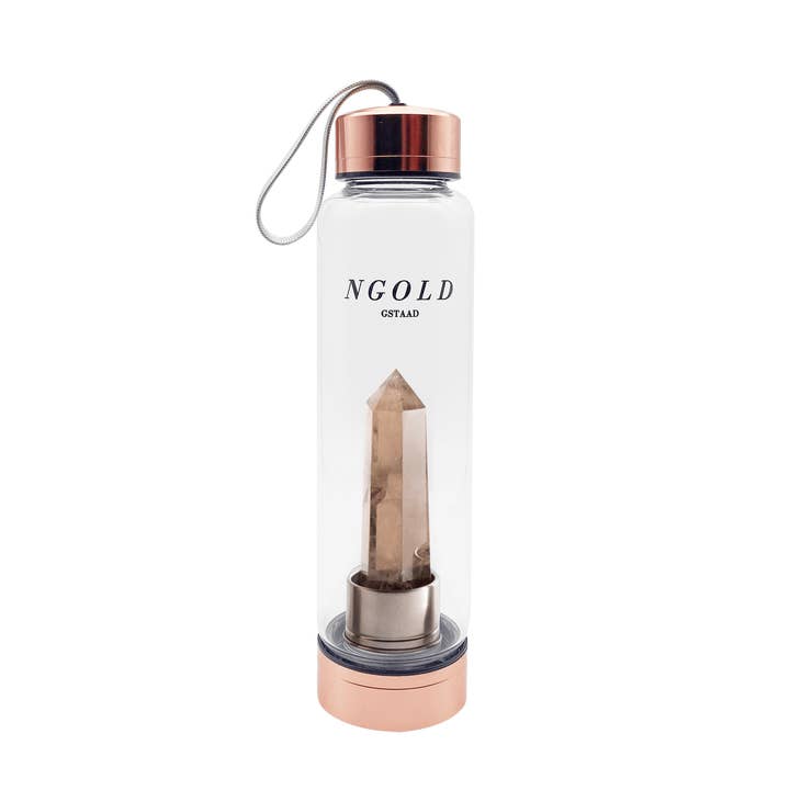 Relax | Smoky Quartz Glass Water Bottle for wholesale by NGOLD