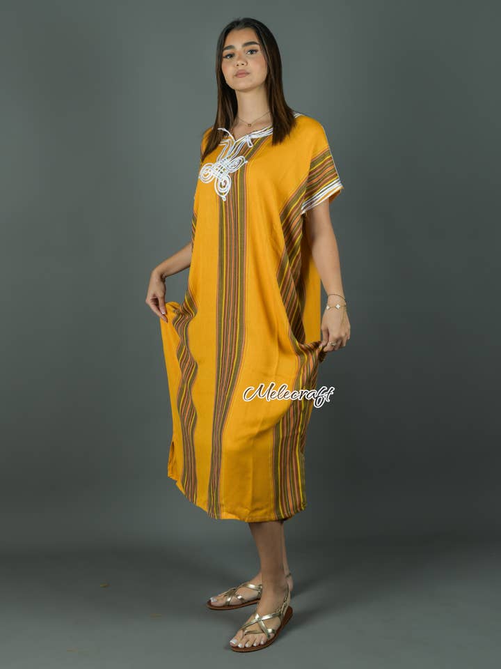Melecraft - Vendita all'ingrosso Caftano - Donna - Caftano a righe marocchino per donna - Gandoura fatta a mano