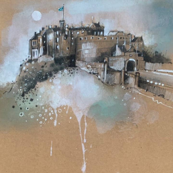 Emma S Davis Artist - Vente Carte de vœux classique - 'Saltire, Château d'Édimbourg' - Carte de vœux artistique1