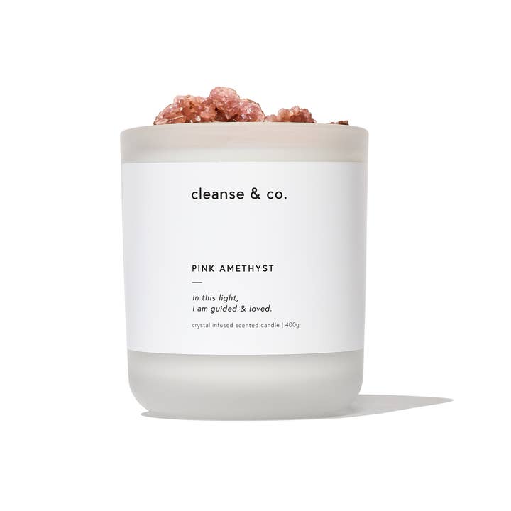 Cleanse & Co. - Wholesale Jar/filled candle - Pink Amethyst Intention Crystal Candle - guided & loved