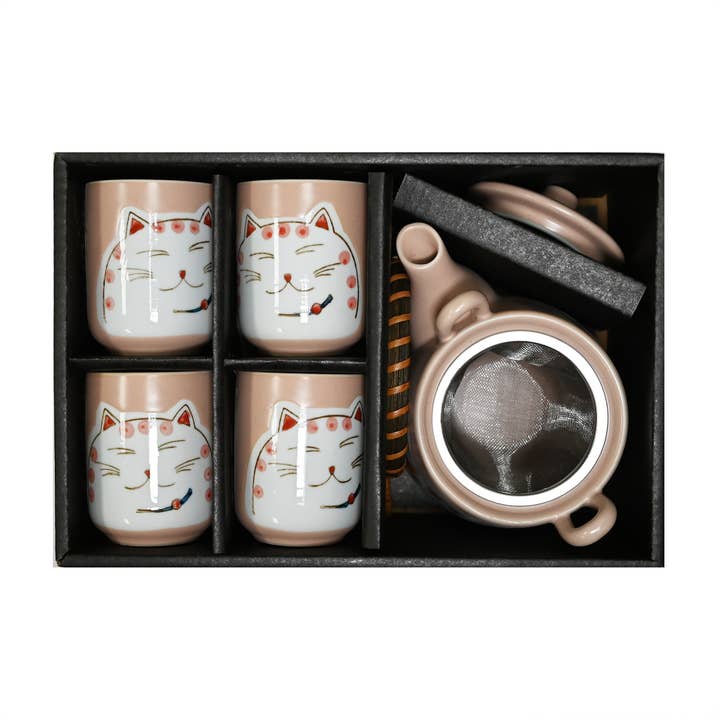 Fuji Merchandise Corporation - Wholesale Tea Set - TEA SET – PINK LUCKY CAT FACES3