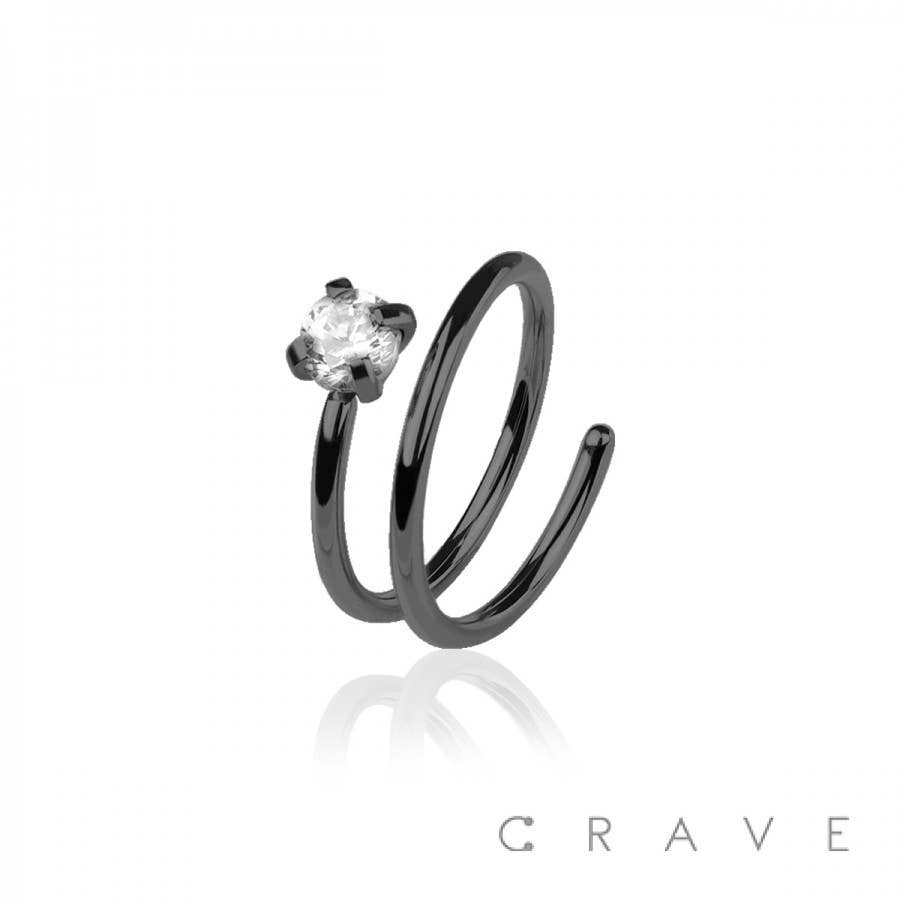 CRAVE - Vente Boucles d'oreille uniques - ANNEAU À DOUBLE CERCEAU ROND EN ACIER INOXYDABLE 316L À EXTRÉMITÉ SERTIE0