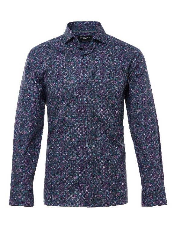 Chemise à boutons imprimée multi-violet pour la vente par Luchiano Visconti