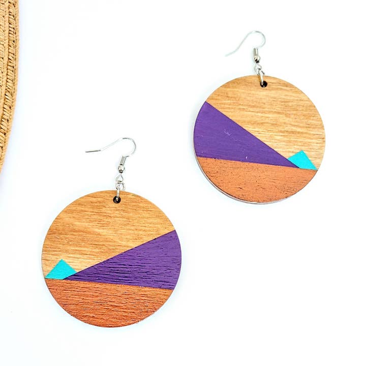 Orecchini in legno Nova Abstract Colorblock per la vendita all'ingrosso da parte di Spoon & Theory Handmade