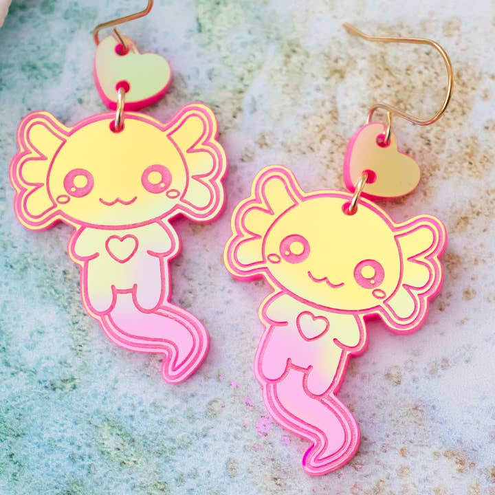 Axolotl Earrings, Animal Dangles, Amphibian Jewelry for wholesale by Momenti di Vita
