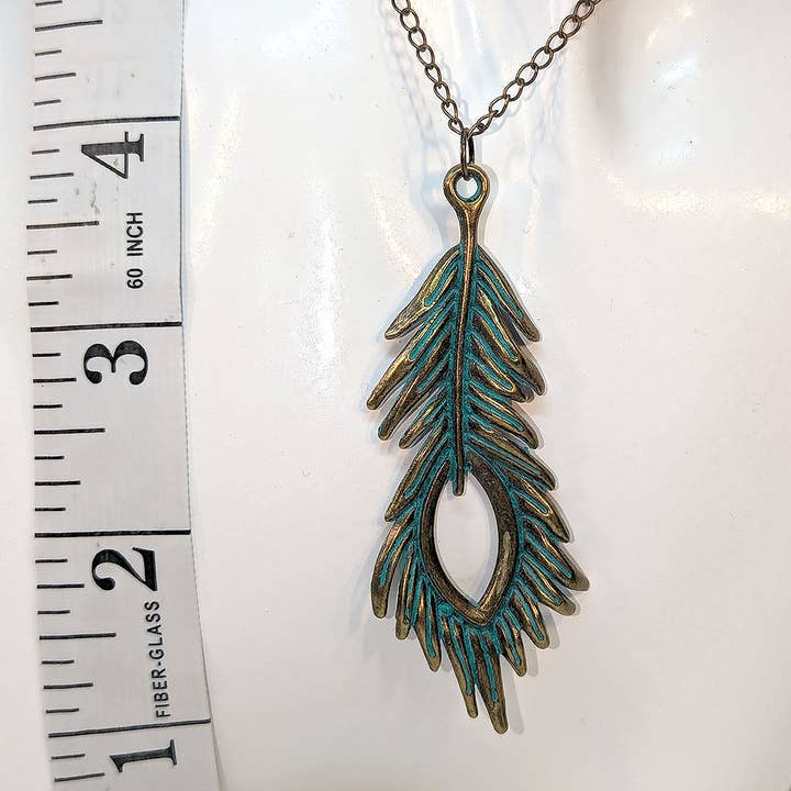 Stylish Jewelry Supply - Wholesale Pendant/Charm Necklace - Antique Bronze Patina Large Peacock Bird Feather Necklace1