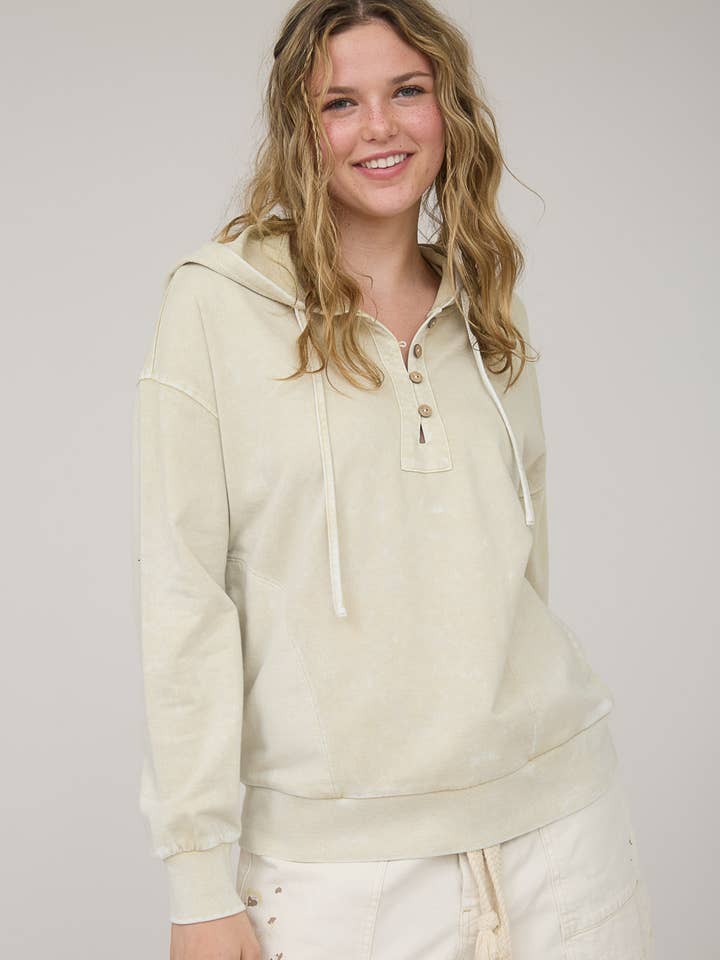 Blu Pepper - Wholesale Knit Top - Women's - WASHED HOODED HENLEY KNIT SWEATER4