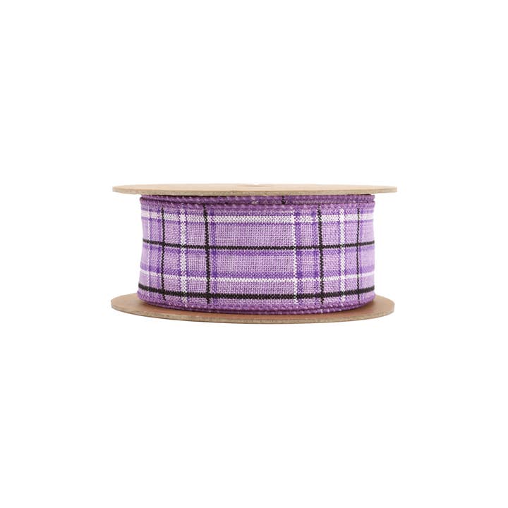 LA Ribbons Wholesale - Wholesale Ribbon - Gift Wrapping - Wired Ribbon | Purple/Spring Plaid | 10 Yard Roll4