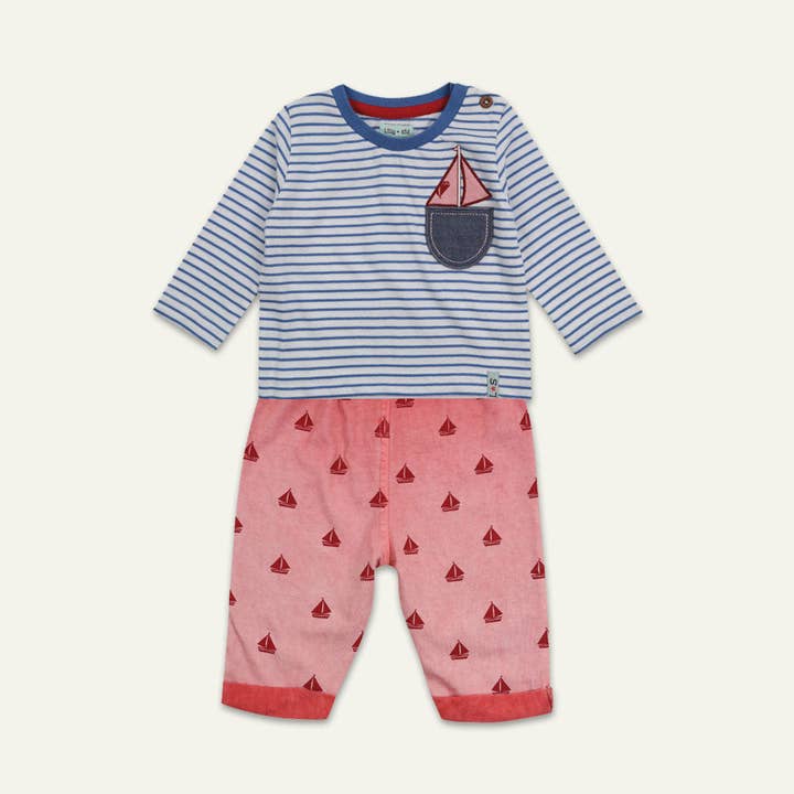 Top en broekenset met meerkleurige bootprint voor wholesale door Lilly and Sid