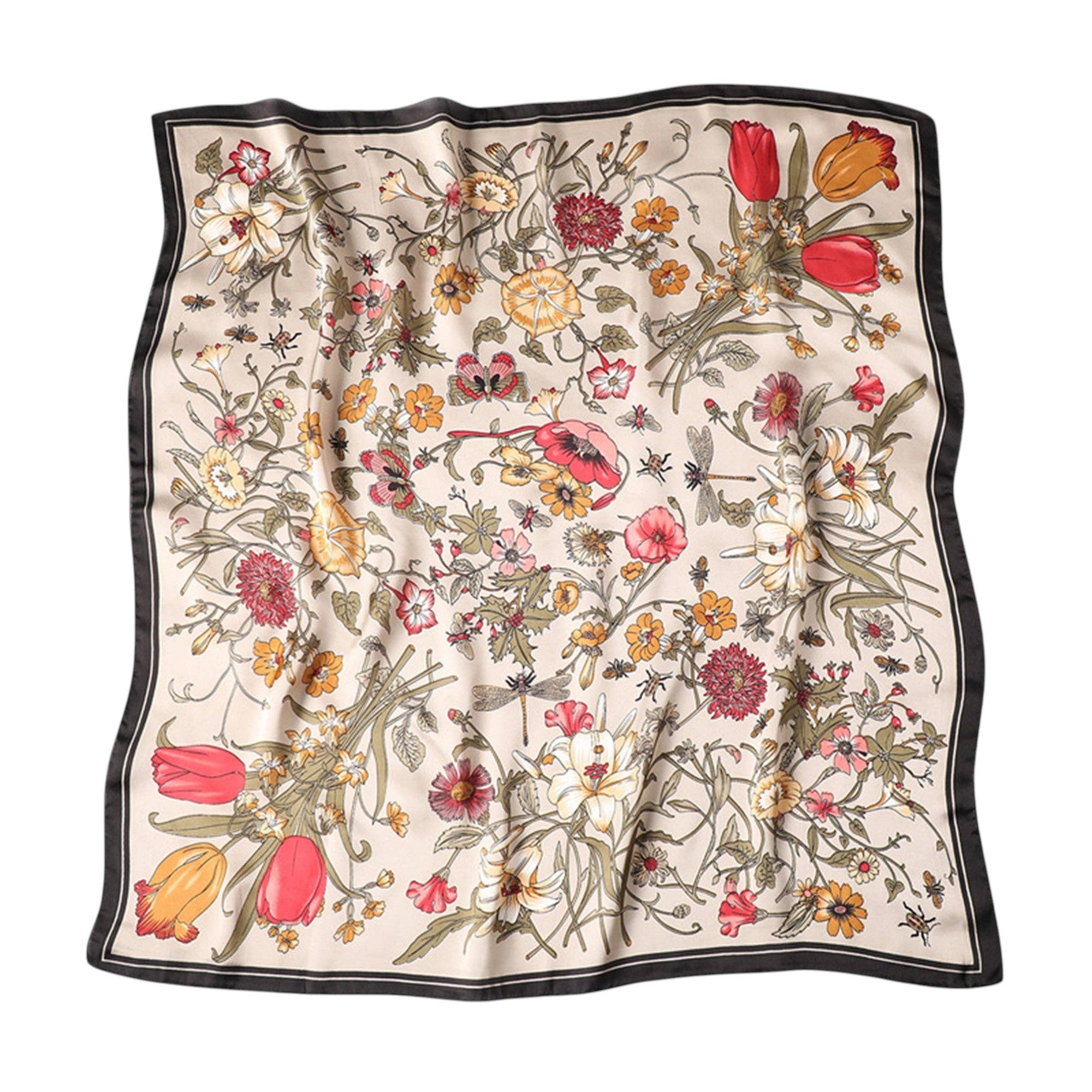 AK Brand – wholesale Scarf – Women&#x27;s – Satin Floral Print Square Scarf with Elegant Vintage Inspire7