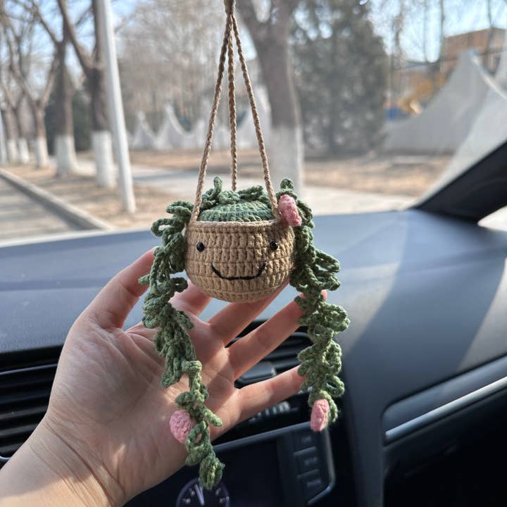 Crochet Smile Lily of the Valley Plant Car Mirror Hanging for wholesale by Anh2 LTD