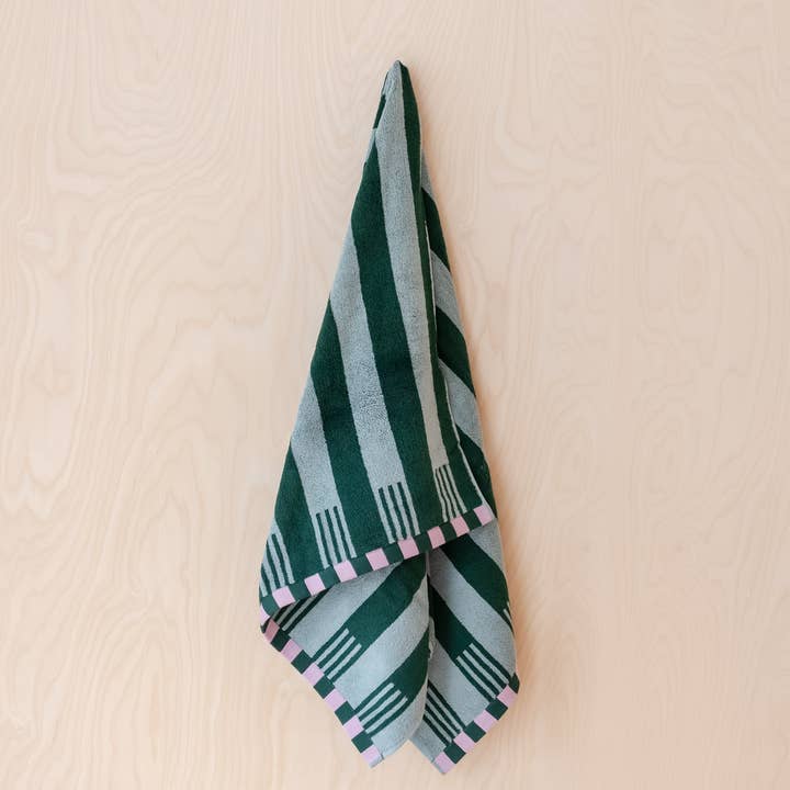 TBCo – wholesale Bath towel – Terry Cotton Towels in Green Stripe6