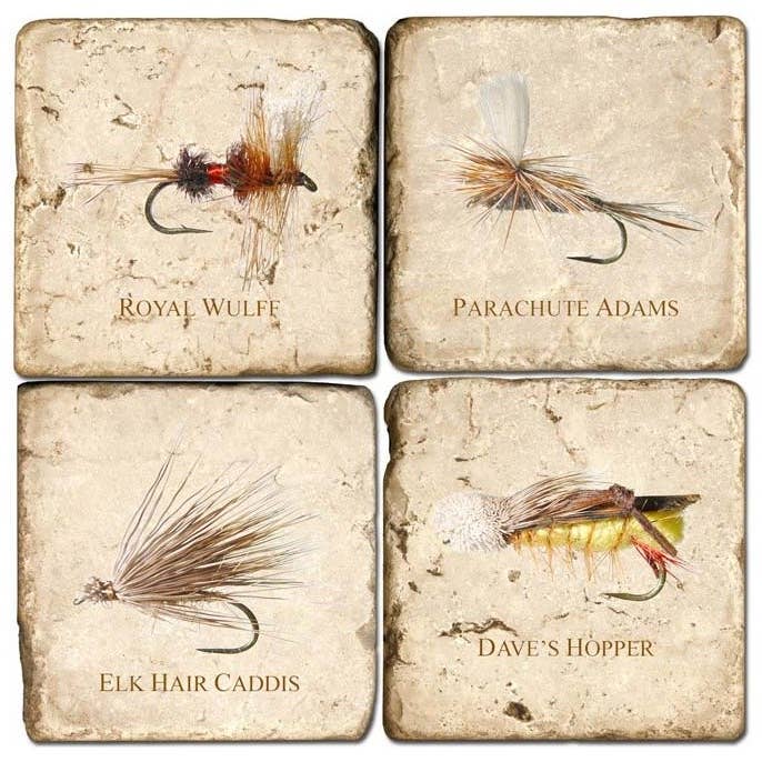 Lot de 4 sous-verres en marbre Fishing Flies II pour la vente par Studio Vertu