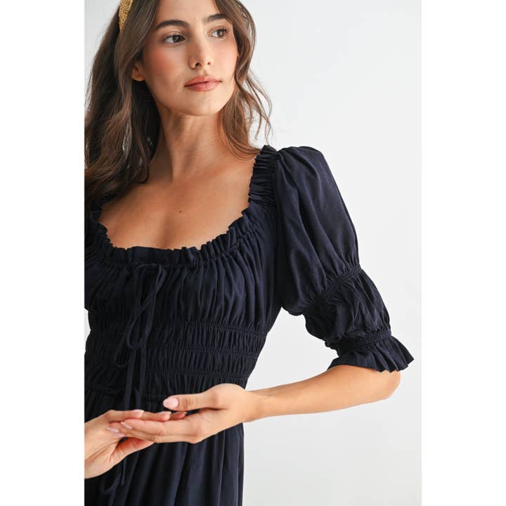 Camellia - Vente Robe – femme - ROBE MIDI ÉPAULES DÉNUDÉES SMOCKÉE AVEC JUPE PLISSÉE6